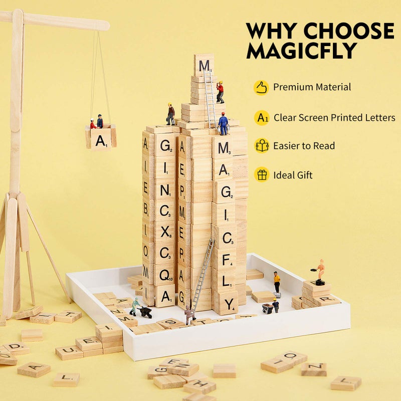 Magicfly 500 Pieces Letter Tiles, Wooden Scrabble Tiles for Crafts, A-Z Capital Wood Letters for Crafts, Spelling,Scrabble Crossword Game - Image 2